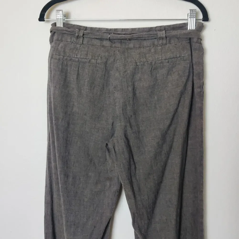 Banana Republic Y2K Low Rise Linen Cotton Flared Brown Beach Pants 8 Petite